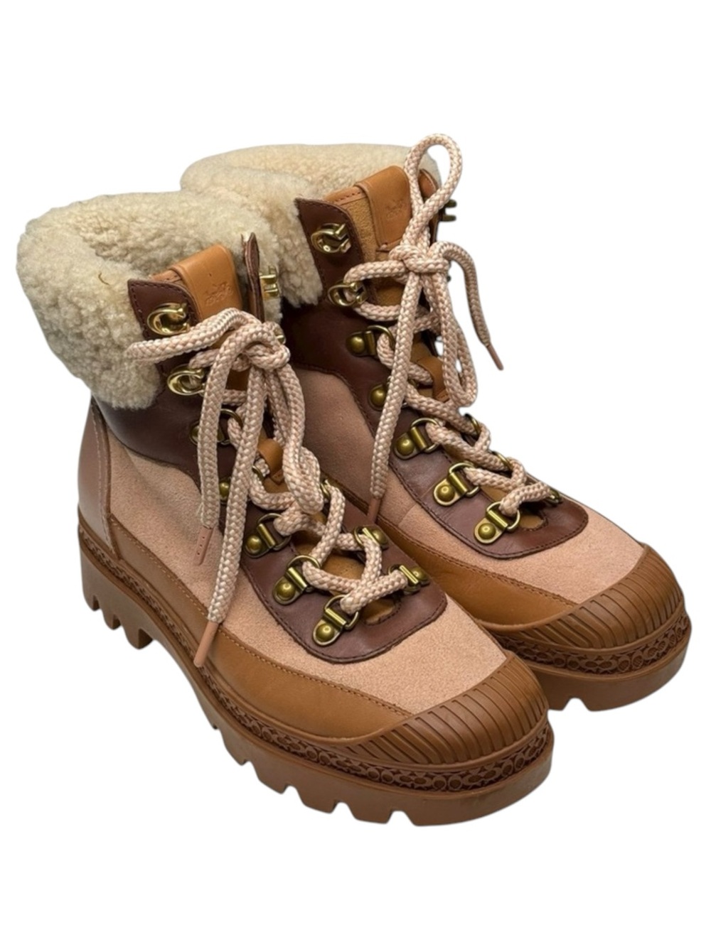Coach 𒀭 Talia Chic Lug Sole Shearling Lined Bootie 𒀭Camel Pink Blush 𒀭 6M 𒀭 - Picture 10 of 16